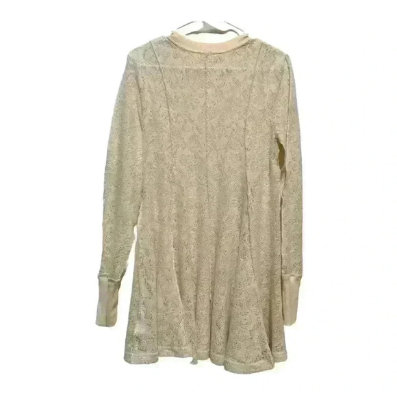 Free People Coffee in The Morning Ivory Lace Floral Tunic Top Size S Long Sleeve - Picture 7 of 12